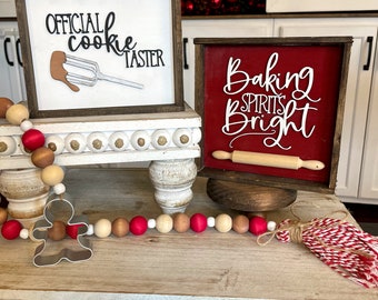 Christmas Signs "Baking Spirits Bright" Sign and "Official Cookie Taster" Sign, Christmas Tiered Tray Sign, Cookie Baking Signs