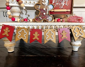 BAKING COOKIES BANNER Only/ Gingerbread Cookie Baking Themed Wooden Banner/Miniature Banner with Cookies & Cookie Cutters / Christmas Decor