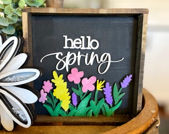 Sign "Hello Spring" Rainy Day Sign/ Spring themed decor / Wood Signs / Accent Decor / Spring Tiered Tray / Rainy Day Cloud Sign