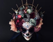 Available.Catrina mask with pink and blue flowers. Day of the dead mask. Dia de Muertos mask. Masquerade mask.