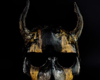 Made to order. Half face demon mask. Black demon mask. Masquerade mask. Carnival mask.