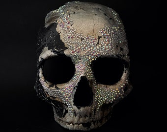 Made to order. Half face skull mask. Black skull with rhinestones. Skull mask. Skull art.