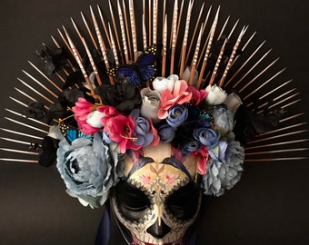 MADE TO ORDER . Catrina mask with hummingbirds. Day of the dead mask. Dia de los muertos art. Carnival mask.