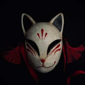 Japanese Kitsune Mask White and Red, Full Face Kitsune Mask