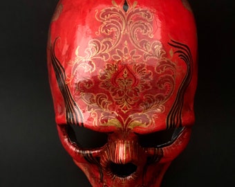 MADE TO ORDER .Red skull mask. Skull mask. Halloween mask. Carnival mask.
