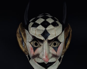 Made to order.Devil mask. Black and white devil mask. Demon mask. Carnival mask. Decorative art. Wearable art.