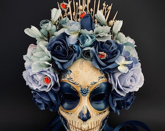 Made to order. Blue and gold Catrina. Day of the dead art. Carnival mask. Masquerade mask