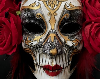 MADE TO ORDER .Red Masquerade Mask. Masquerade mask for women. Masquerade mask.Skull And Roses Mask. Mardi Gras.