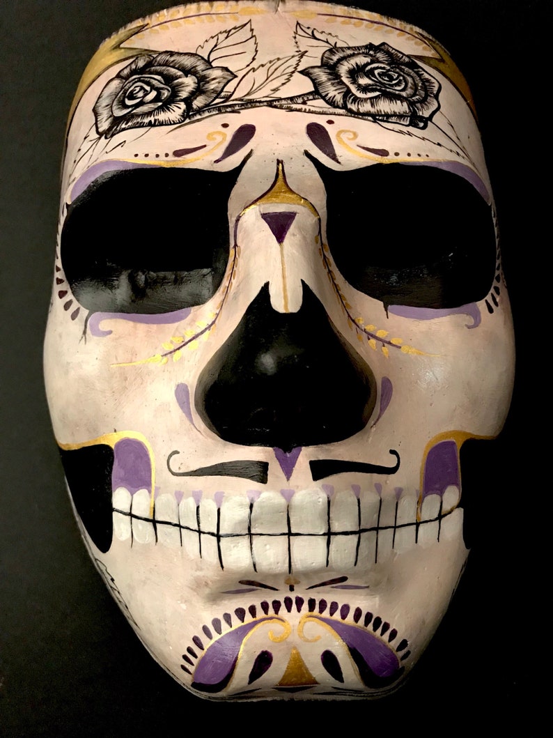 Day of the dead mask for men with black roses Halloween mask. Made to order Masquerade mask for men