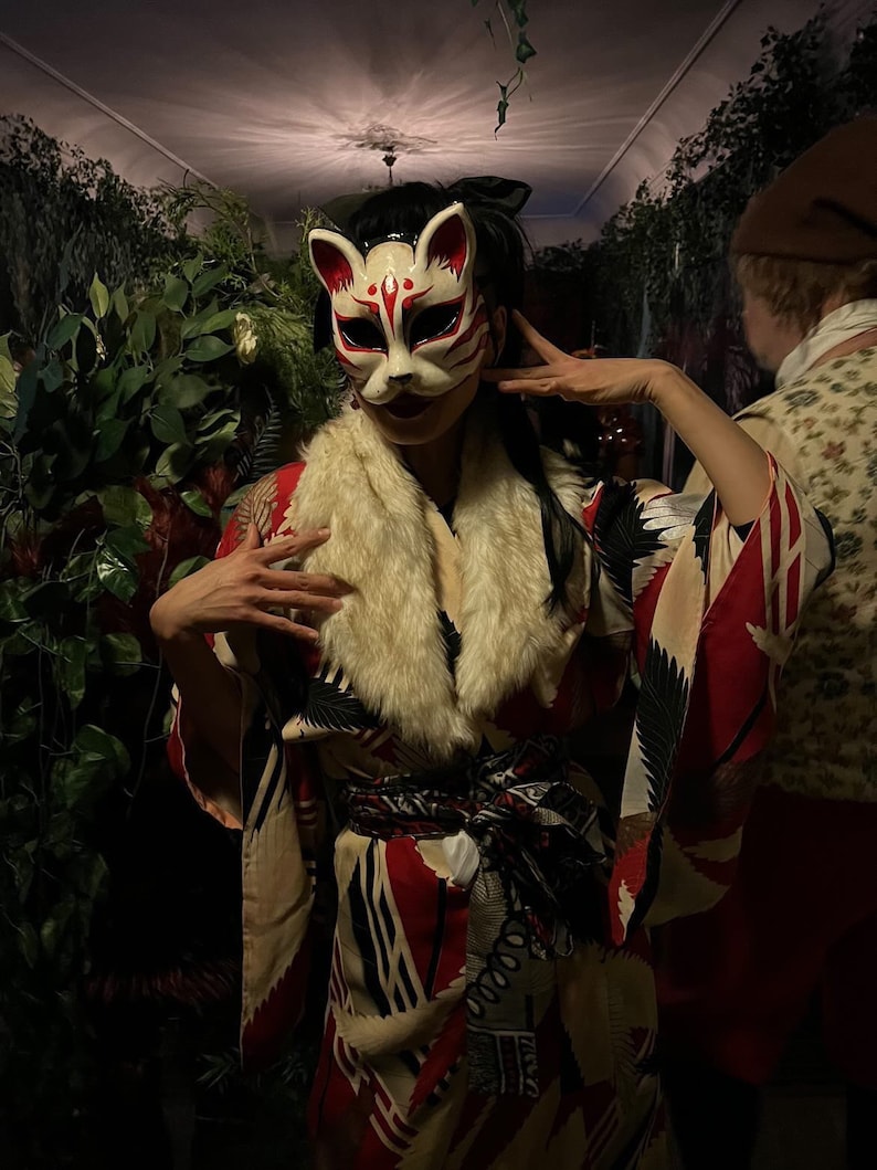 Made to order. Kitsune mask. Japanese mask. Fox mask. Japanese cat mask. Masquerade mask. image 2