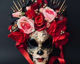 MADE TO ORDER . Catrina Mask with butterflies. Catrina Mask. Dia de muertos art. Carnival mask