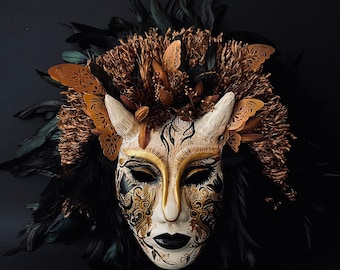 Made to order . Devil mask. Masquerade mask with feathers. Demon mask. Carnival mask
