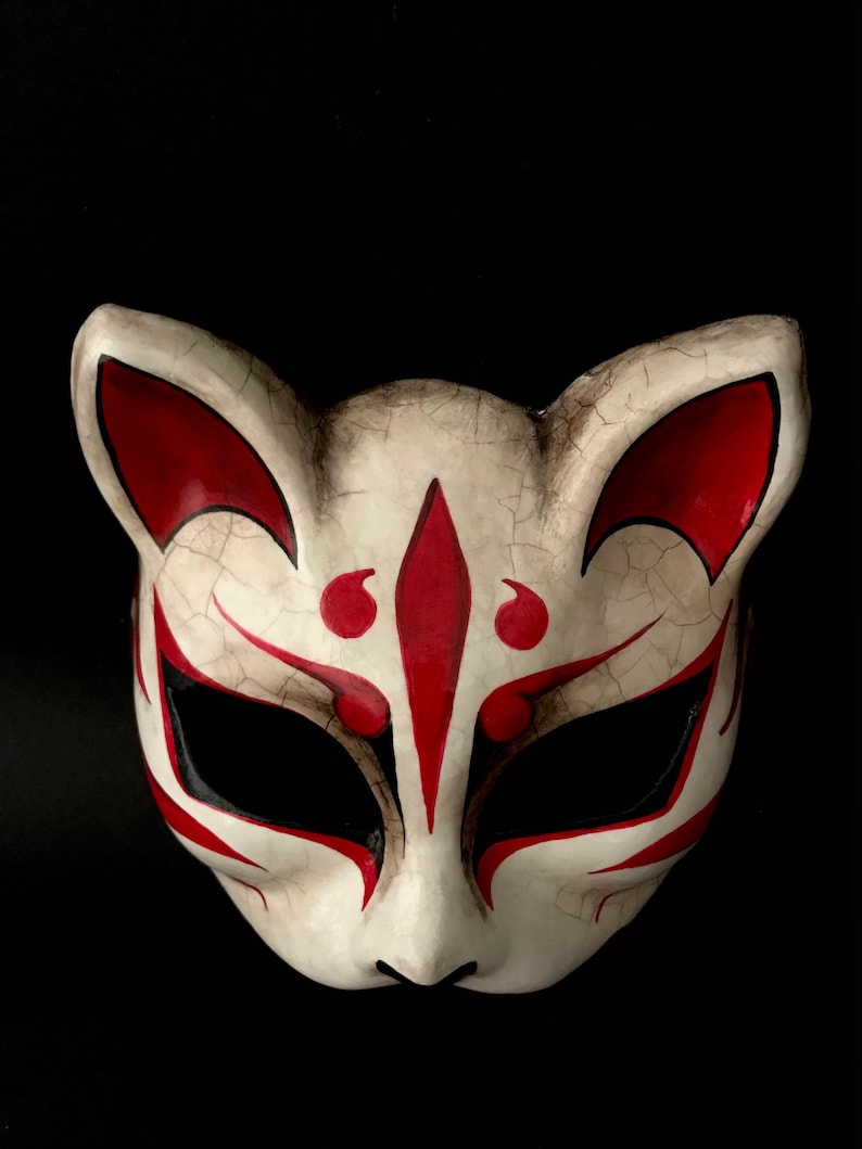 Made to order. Kitsune mask. Japanese mask. Fox mask. Japanese cat mask. Masquerade mask. image 8