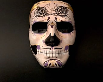 MADE TO ORDER.Day of the dead mask for men with black roses. Masquerade mask for men. Halloween mask.