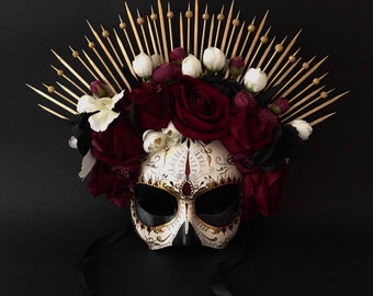 MADE TO ORDER . Half face Catrina mask. Catrina mask with roses. Masquerade mask for women.Day of the dead art