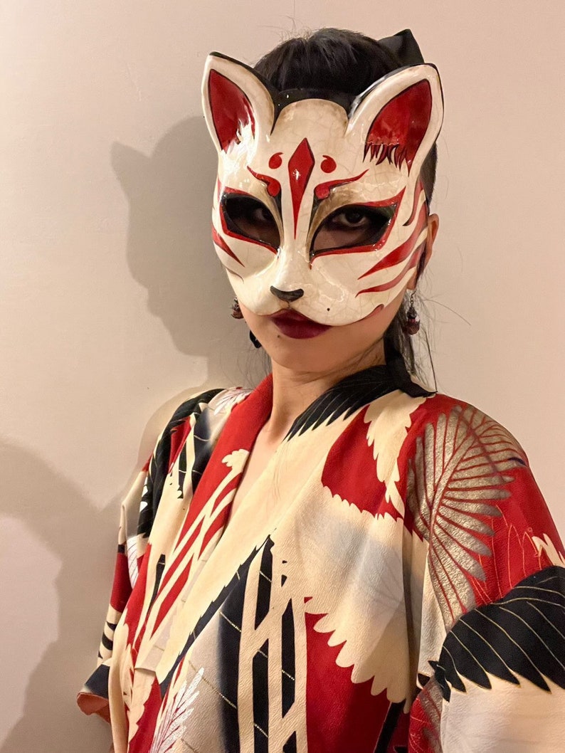 Made to order. Kitsune mask. Japanese mask. Fox mask. Japanese cat mask. Masquerade mask. image 3