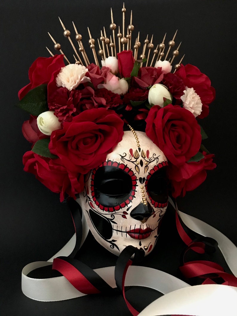 MADE TO ORDER .Catrina with red roses. Catrina Mask. Day of the Dead art. Dia de Muertos mask. image 6