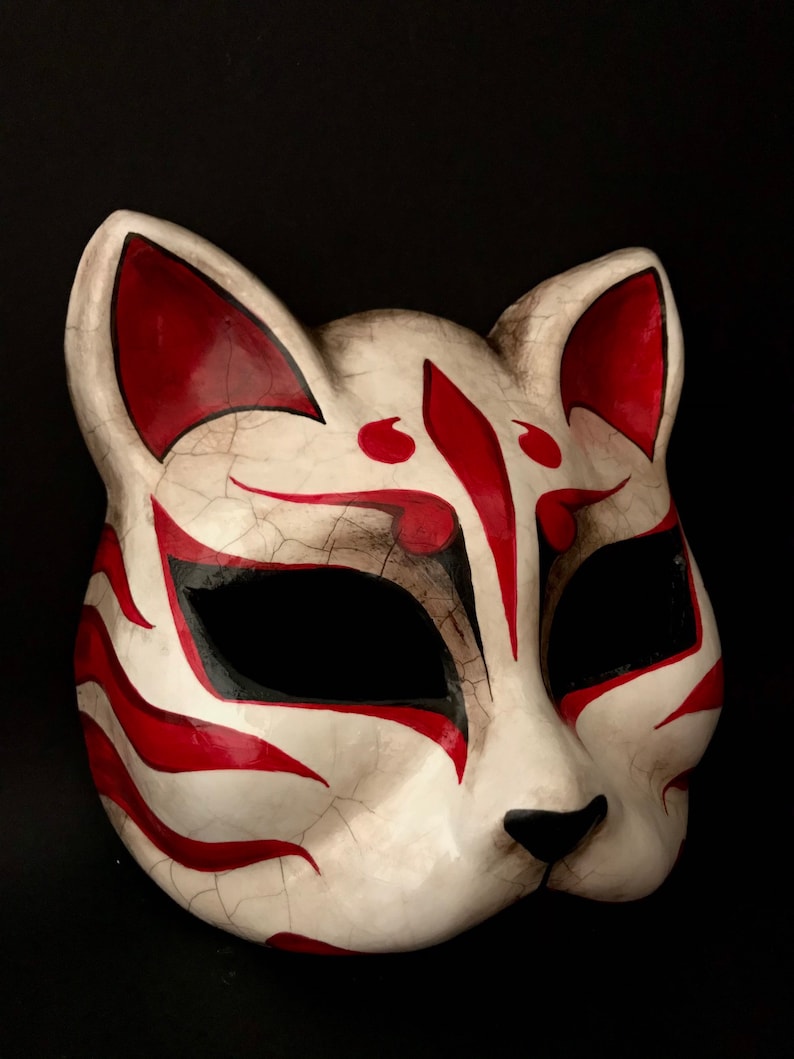 Made to order. Kitsune mask. Japanese mask. Fox mask. Japanese cat mask. Masquerade mask. image 9