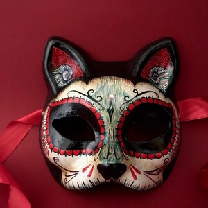 オーダーメイド。死者の日の猫。猫のマスク。死者の日猫。カーニバルマスク。