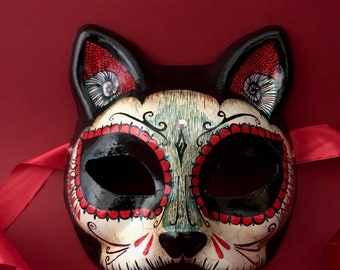 MADE TO ORDER  . Day of the dead cat. Cat mask. Dia de Muertos cat. Carnival mask.