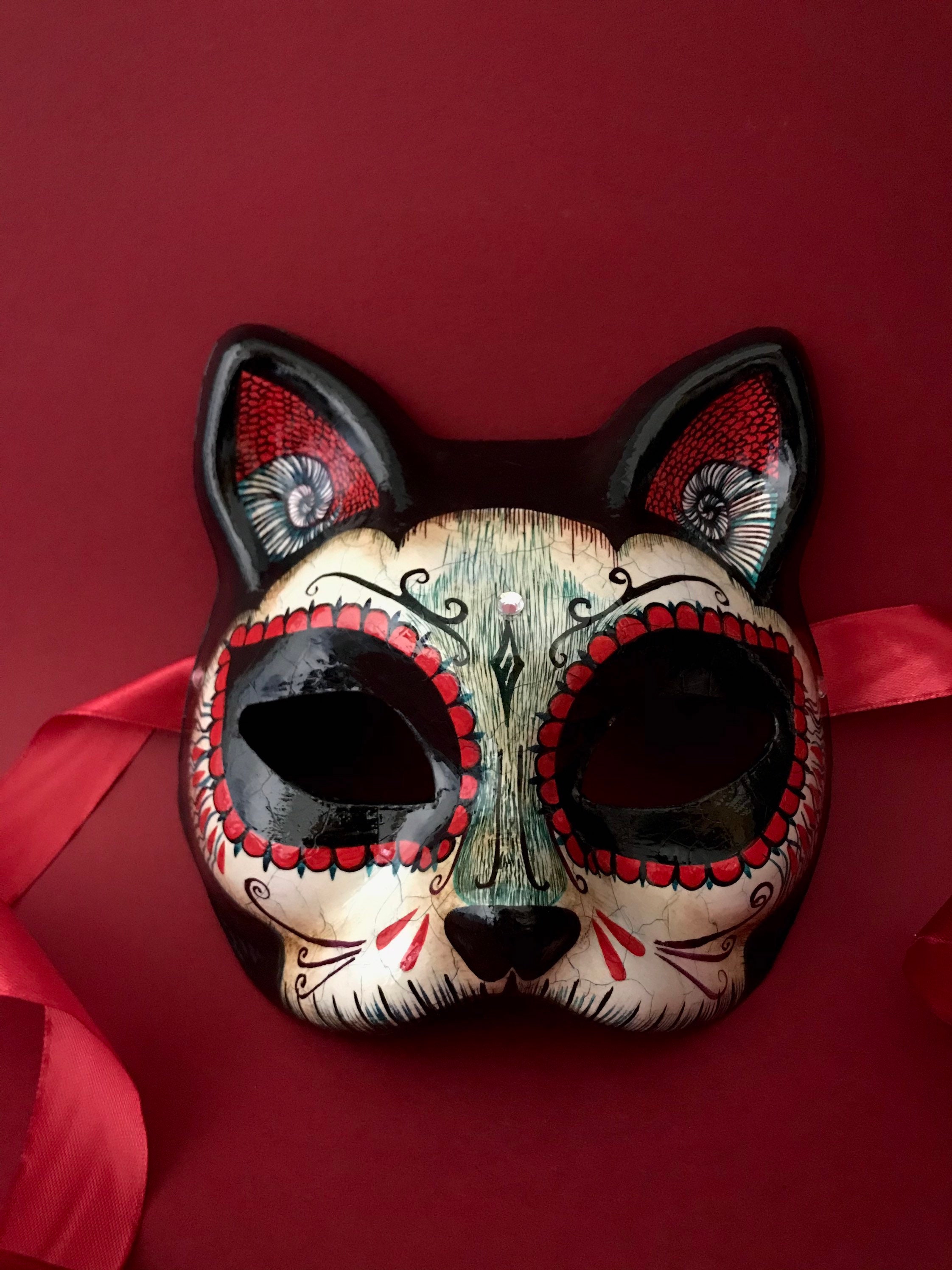 Day of The Dead Cat Mask Halloween Cat Costume Mask - Venetian Cat Masks