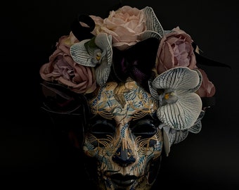 Made to order . Catrina Mask with orchids. Catrina Mask. Dia de muertos art. Carnival mask