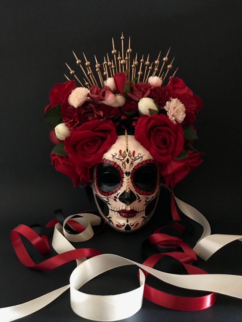 MADE TO ORDER .Catrina with red roses. Catrina Mask. Day of the Dead art. Dia de Muertos mask. image 3