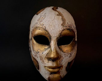 Made to order . White and gold skull mask. White and gold masquerade mask.