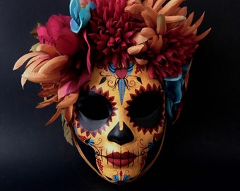 MADE TO ORDER . Catrina Mask with flowers. Masquerade mask. Day of the Dead mask.
