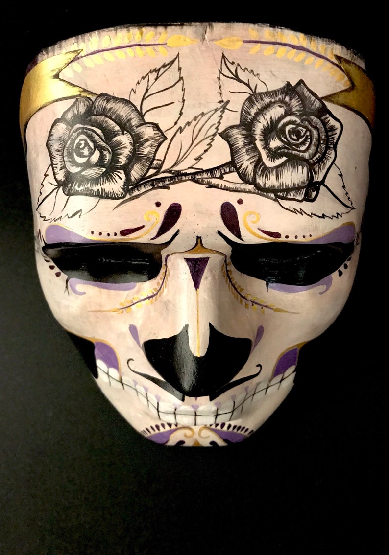 Day of the dead mask for men with black roses Halloween mask. Made to order Masquerade mask for men