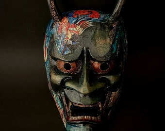 18x18 Multicolor CC Japan Harajuku Aesthetic Oni Demon Mask Japanese Samurai Warrior Devil Throw Pillow