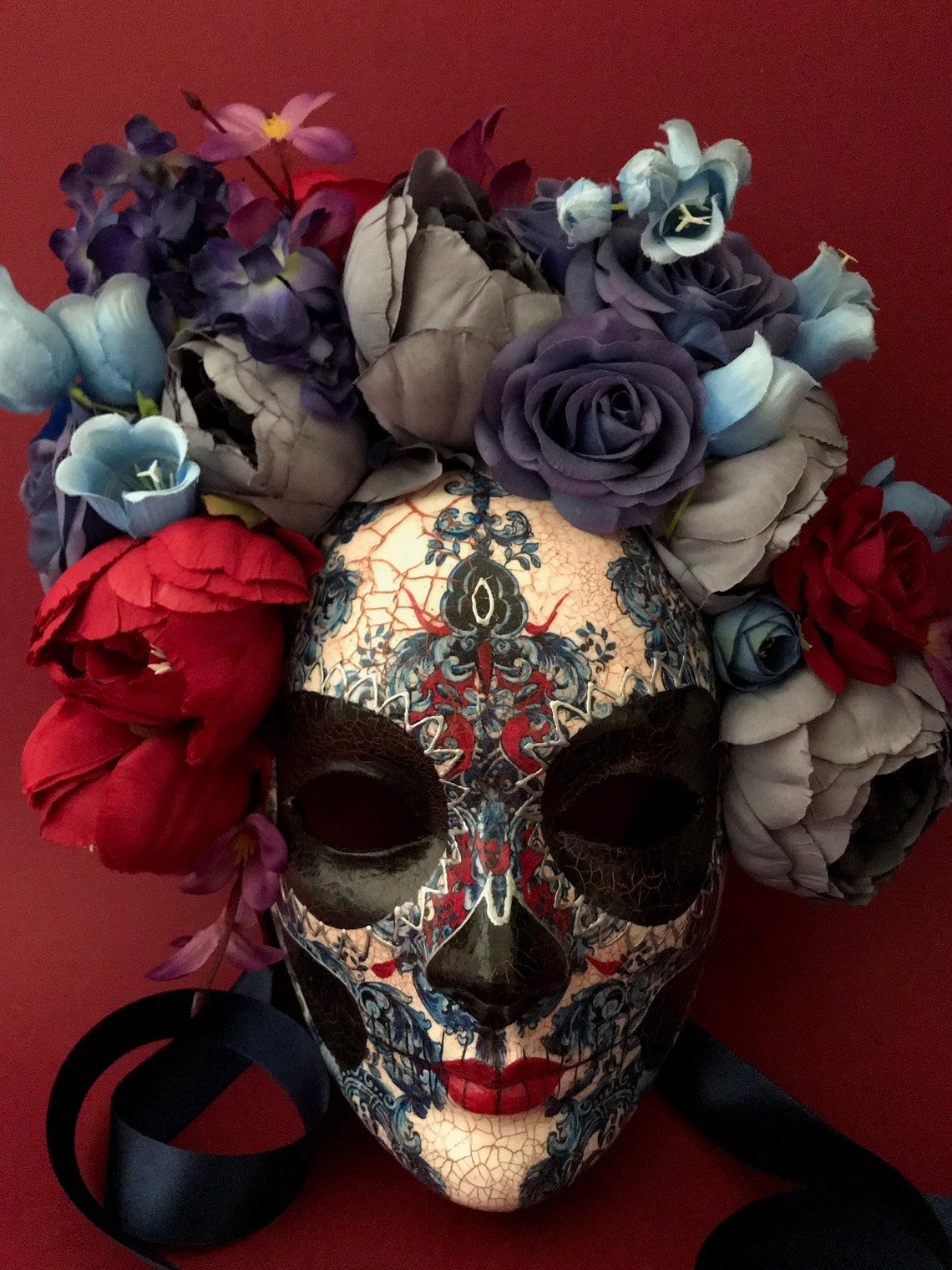 MADE TO ORDER . Blue Catrina. Catrina Mask With Blue and Red - Etsy