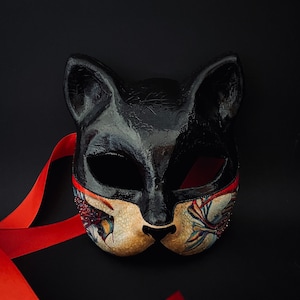 Made to order . Black Kitsune mask. Kitsune mask. Black fox mask. Masquerade mask.