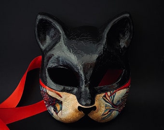 Made to order . Black Kitsune mask. Kitsune mask. Black fox mask. Masquerade mask.