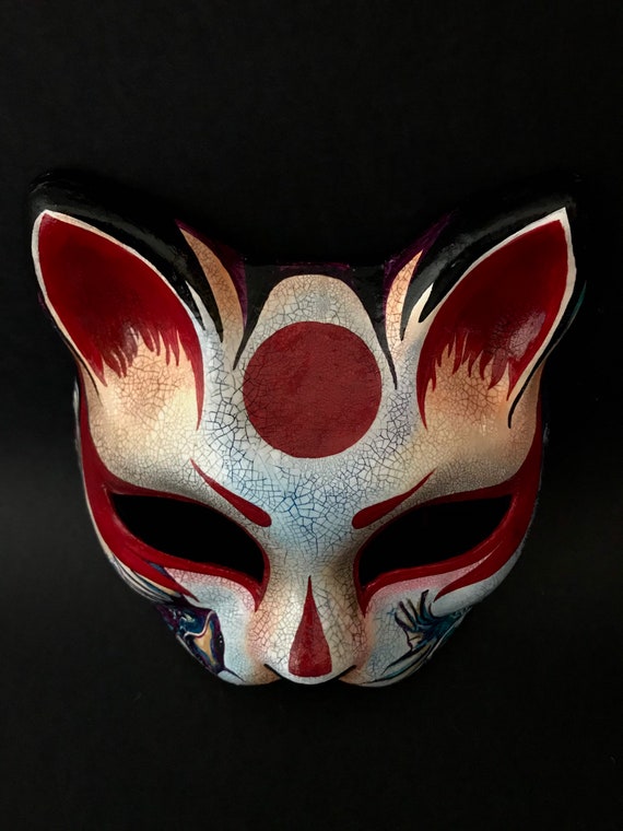 Fox Mask Kitsune Mask Japanese Mask Kabuki Mask Masquerade Mask for Women  Full Face Adult Kids Cosplay Halloween Black Mask for Anime Mask Costume