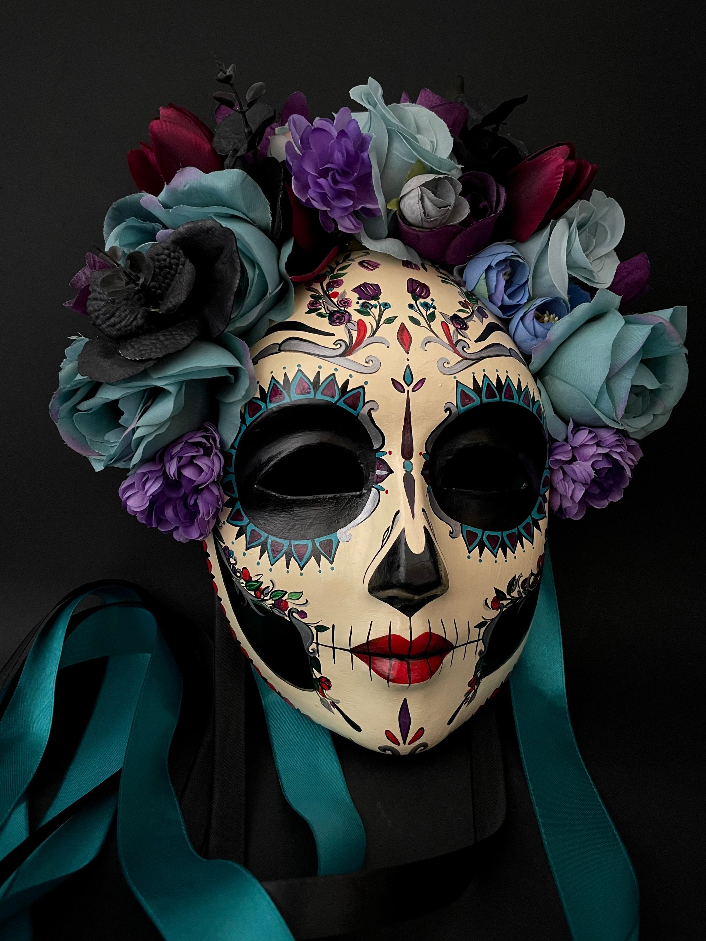 Extinto pantalones templado HECHO A LA MEDIDA. Máscara de Catrina azul y violeta. Máscara - Etsy México