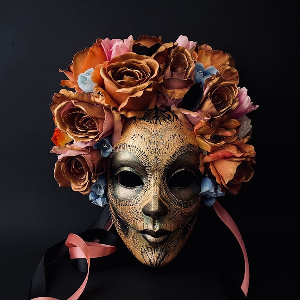 Hecho a la medida. Máscara de Catrina Dorada. Arte del día de los muertos. Arte dia de muertos.