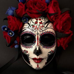 MADE TO ORDER .Catrina mask with red roses. Day of the dead inspired mask. Dia de los Muertos inspired mask.