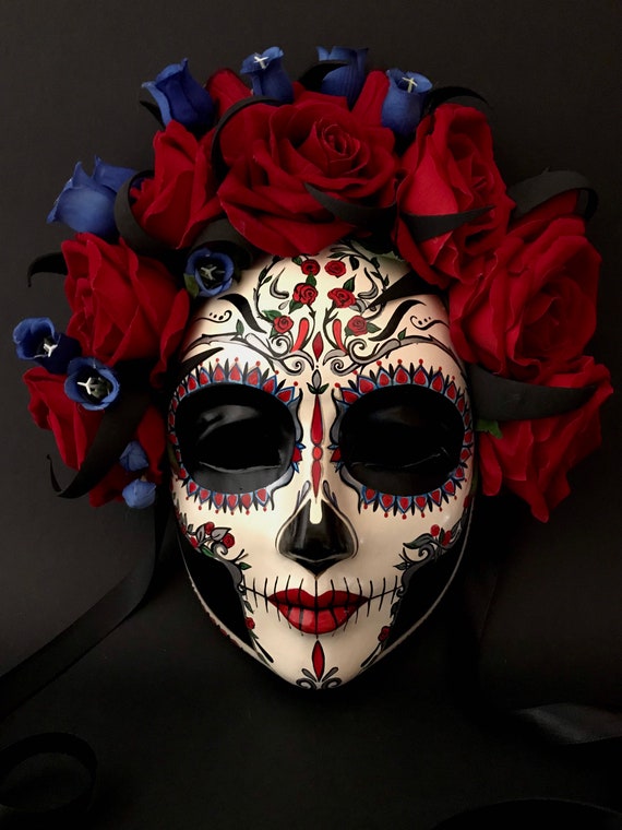 discordia Radar avance HECHO A PEDIDO .Máscara de Catrina con rosas rojas. Máscara - Etsy México