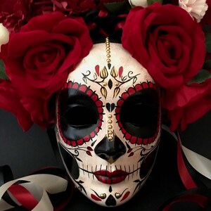 MADE TO ORDER .Catrina with red roses. Catrina Mask. Day of the Dead art. Dia de Muertos mask. image 2