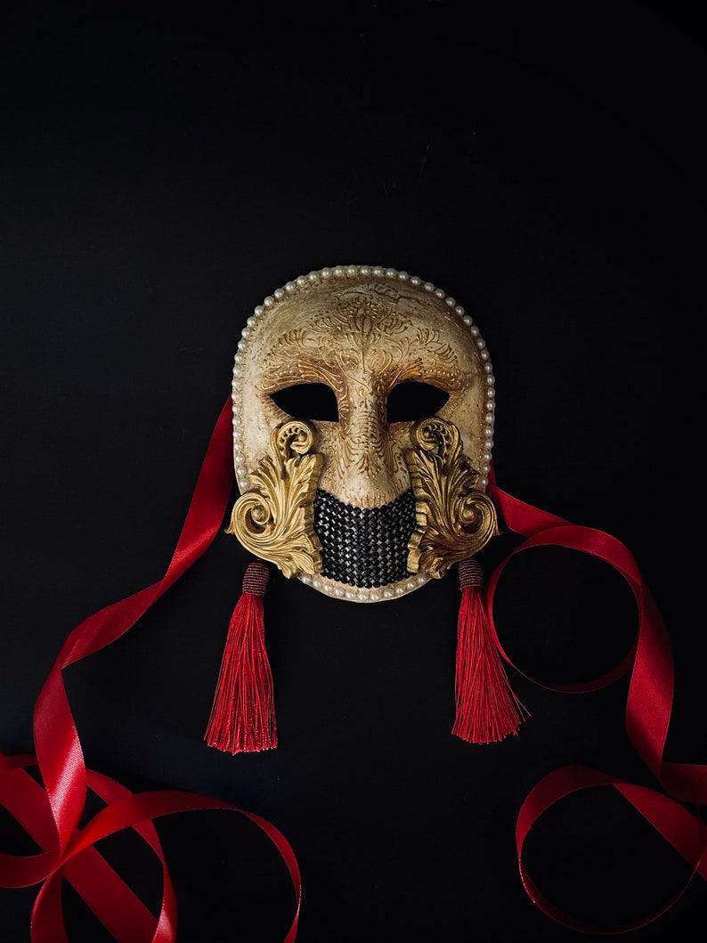 Made to order. Moretta mask with silk tassels. Carnival mask. Masquerade mask image 1