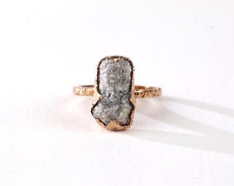 Raw Diamond Ring  Raw Gemstone Engagement Ring | 14k Rose Gold Ring | Natural Gray Uncut Diamond Ring | Rough Diamond Ring  Organic Ring
