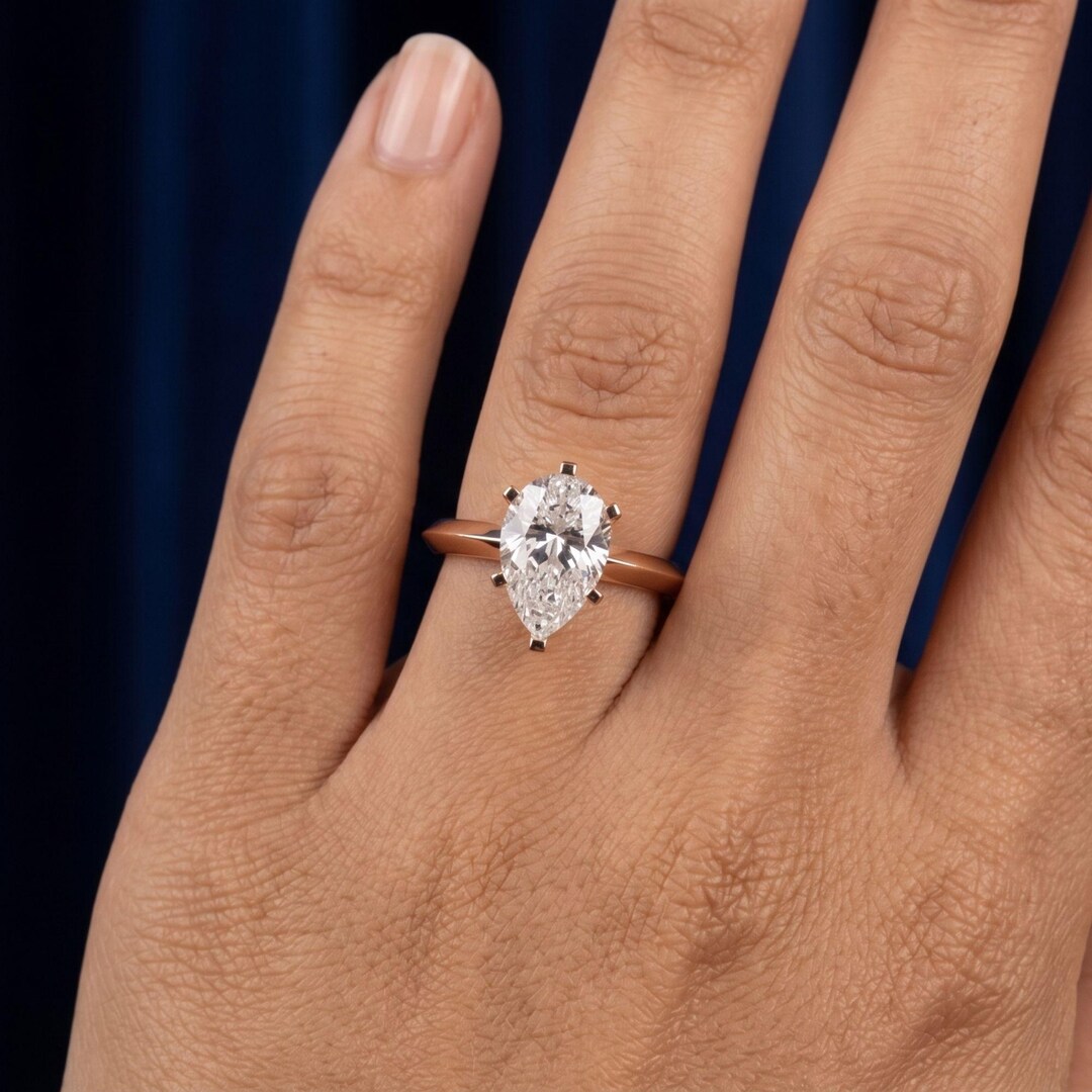 IGI Certified Pear Cut Lab Grown Diamond Ring, 0.50 to 3.00 CT Eco ...
