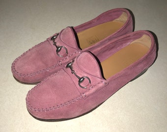 Authentic Gucci Pink Suede Horsebit Loafers Size 7 Vintage