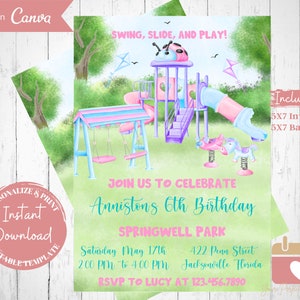 Playground Birthday Invitation, Park Party Invite, Boy, Girl, Any Age, Swing, Slide, & Play, Digital Download, Printable Template, Instant
