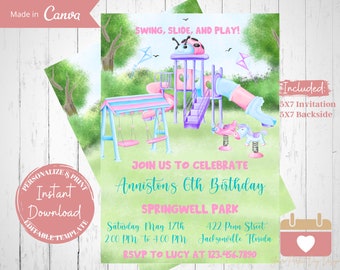 Playground Birthday Invitation: Park Party, Swing & Slide (Digital Download)