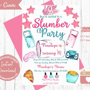 Slumber Party Invitation: Girl Sleepover Birthday, 5x7 (Digital Download)