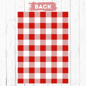 May include: Red and white checkered pattern background. The pattern is a classic gingham design.