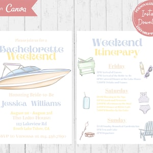 Bachelorette Party Invitation, Bachelorette Weekend Invite, Weekend Itinerary, Lake Party, For Adults, Digital Download, Printable, Editable