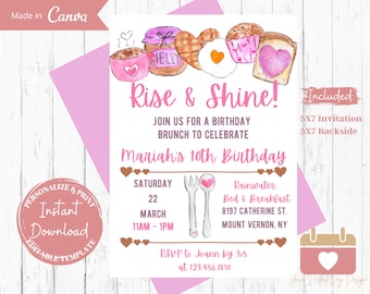 Birthday Brunch Invitation: Breakfast Theme, Editable Template (Digital Download)